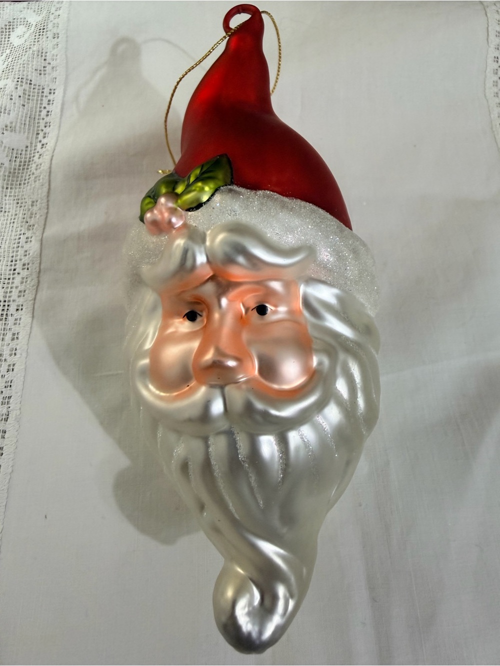 Large 7” Blown Glass Santa Head Christmas Ornament